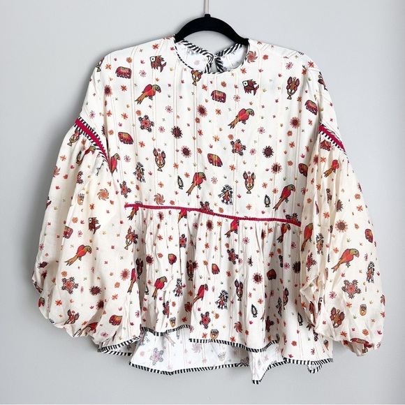 Anthropologie Paradise Peasant Blouse Nikasha New Parrots Boho top shirt - Picture 2 of 8